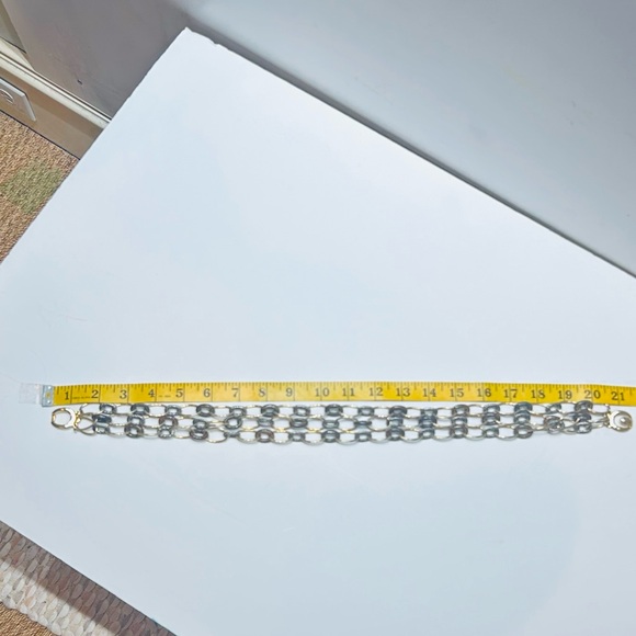 Carlisle Gold & Silver Metal Triple Chain Necklace with Pebble Brown Links NWOT - Picture 7 of 9